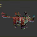 Pixel Style Dragon Creature With Red Spiked Tail Blue Head Black Mechanical Legs 3d model