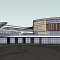 Modern Commercial Complex With Geometric Facade Glass Curtain Walls Colorful Sculptural Pavilion And Plaza