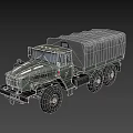Green Heavy Duty Military Truck With Canvas Covered Cargo Bed And Large Tires