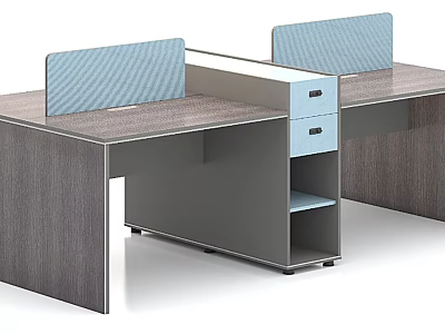 Modern Office Desk With Blue Dividers And Storage Drawers For Two Workstations 3d model