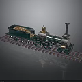 Vintage Steam Train Model With Green Locomotive And Yellow Cargo Car On Tracks