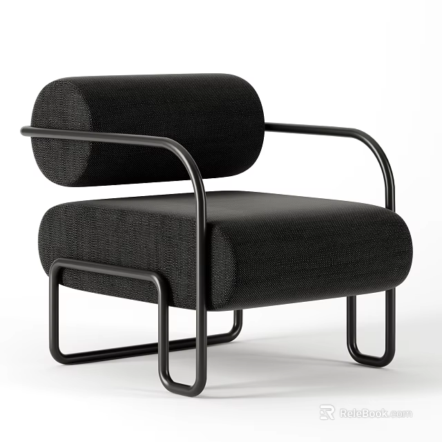 Black Fabric Single Sofa With Modern Metal Frame And Minimalist Design 3d model 