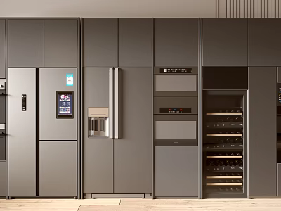 Built In Refrigerator Freezer In Modern Kitchen Interior With Cabinetry Appliances 3d model