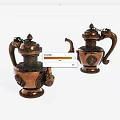 Vintage Copper Ornament Decorative Set With Ornate Carved Design Two Pieces