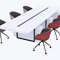Modern Office Desk With Five Red Chairs Long Rectangular Design And Storage Drawers 3d model