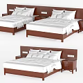 Double Bed with Wooden Headboard White Sheets Pillows and Bedside Tables 3d model