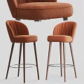 Orange Velvet Bar Stools With Curved Backrest And Metal Legs Footrest