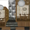 Japanese Restaurant Interior Design With Wooden Partitions Round Pendant Lights And Open Space