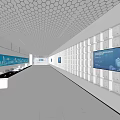 Modern Tech Exhibition Hall With White Interior Multiple Screens And Display Panels 3d model