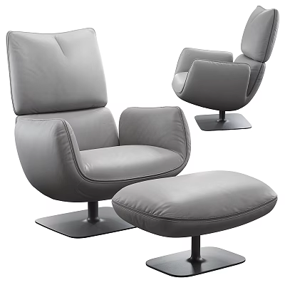 Modern Gray Leather Office Chair With Matching Ottoman and Sturdy Metal Base Design 3d model