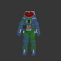 Man in Gray Astronaut Spacesuit With Blue Chest Screen Standing on Dark Background
