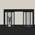 Modern Interior Sliding Door With Black Frame And Glass Panels Near Green Plant