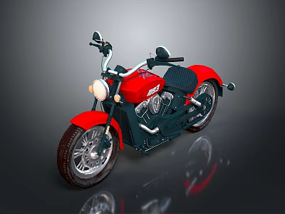 Red Classic Motorcycle With Black Accents Chrome Details Headlight Leather Seat And Spoked Wheels 3d model