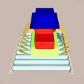Colorful Mechanical Device Prototype With Blue Yellow Red Green Components And Light Blue Conveyor Track