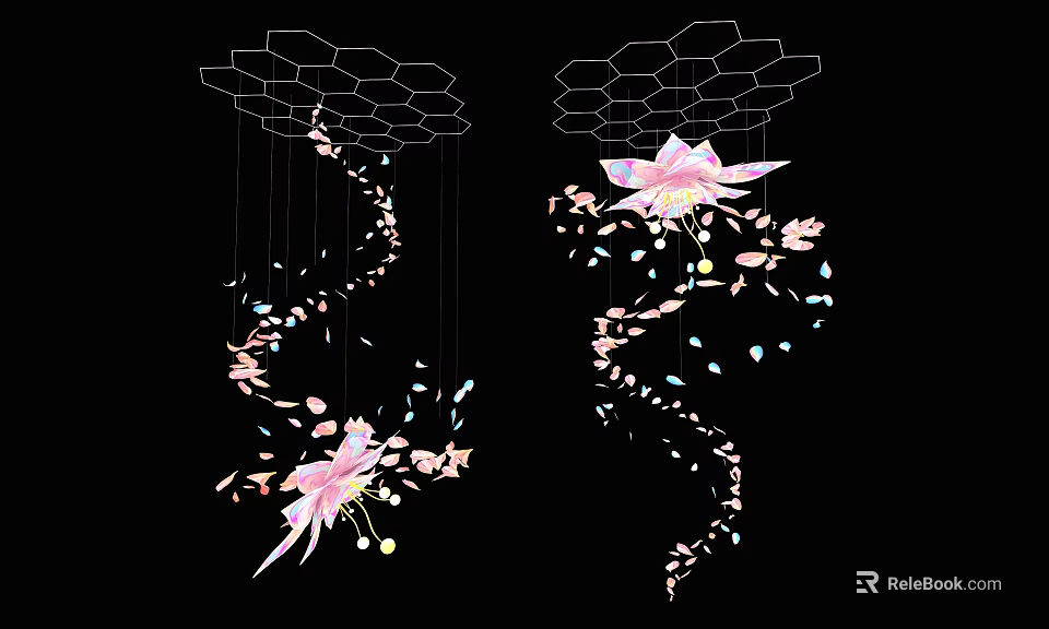 Hanging Artistic Decoration With Hexagonal Structure Pink Petals And Spiral Lines 3d model 