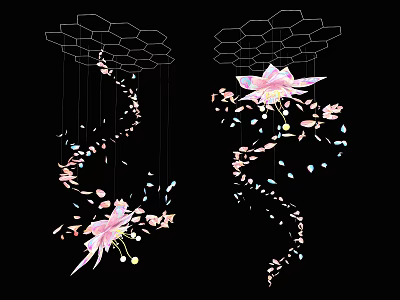 Hanging Artistic Decoration With Hexagonal Structure Pink Petals And Spiral Lines 3d model