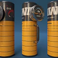 Yellow Commercial Industrial Equipment With Control Panel And Attached Cylindrical Accessory