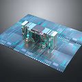 Futuristic 3D Circuit Board Model With Electronic Components And Blue Lighting 3d model