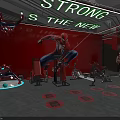 Spider Man Themed Gym Interior Featuring Fitness Equipment And Strong Is The New
