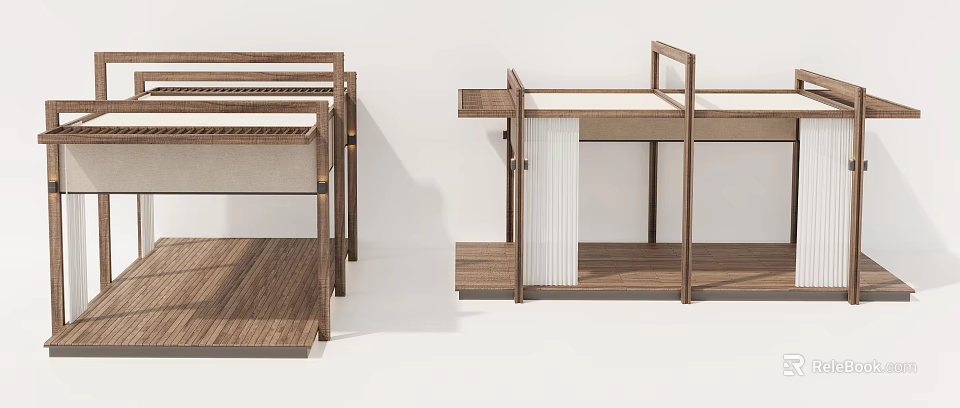 Modern Wooden Awning Design With Fabric Cover And Support Frame For Outdoor Spaces 3d model 