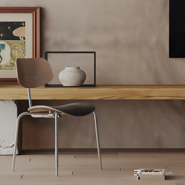 Stylish Dining Chair In Minimalist Interior With Wooden Table And Ceramic Vase 3d model 