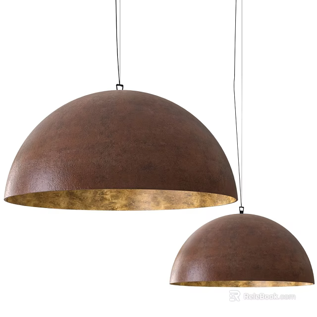Vintage Textured Brown Hemispherical Pendant Lights With Golden Interior For Modern Decor 3d model 