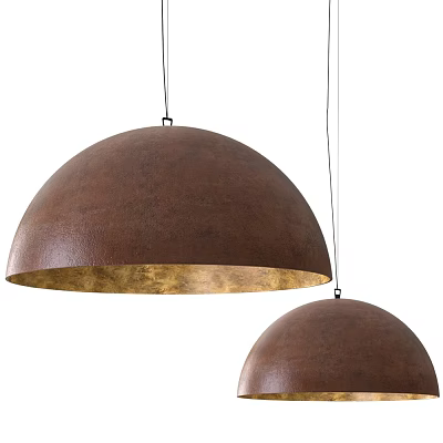 Vintage Textured Brown Hemispherical Pendant Lights With Golden Interior For Modern Decor 3d model