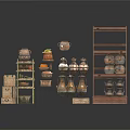 Traditional Clay Pottery Display With Various Vases And Wooden Shelves