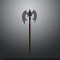 Medieval Battle Axe With Red Handle And Metallic Double Blades Design