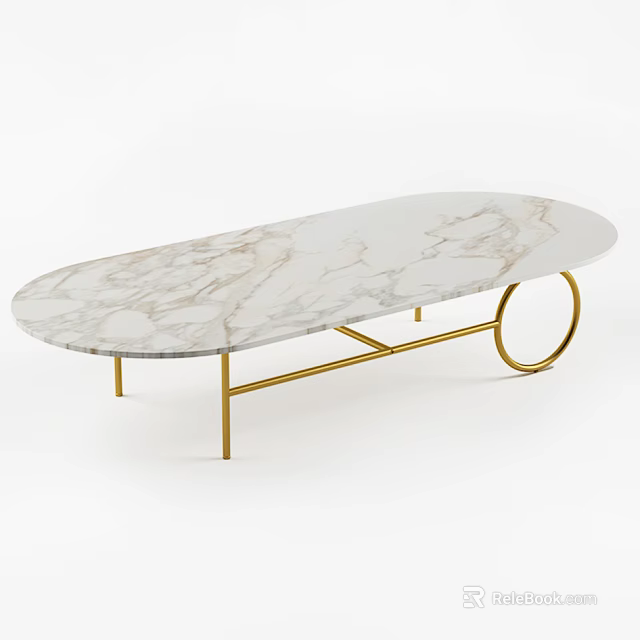 Modern Oval Coffee Table With White Marble Top And Gold Metal Frame 3d model 