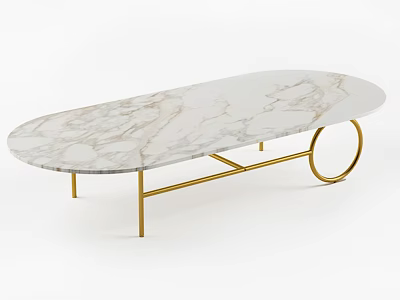 Modern Oval Coffee Table With White Marble Top And Gold Metal Frame 3d model
