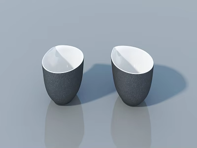 Two Modern Gray Cups With White Interior On Reflective Gray Surface 3d model