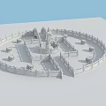 Circular Garden Ornament With Central Statue Water Feature Decorative Pillars And Small Bridge