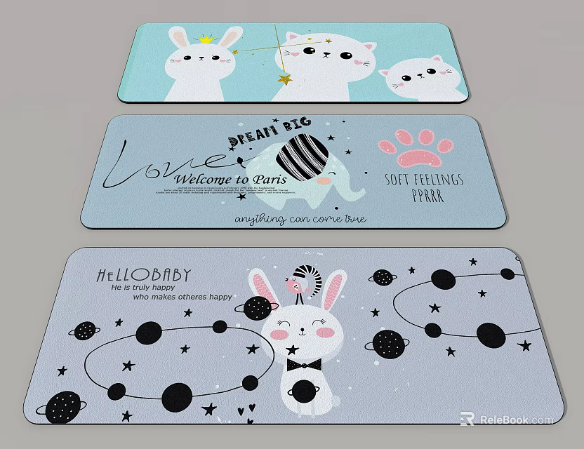 Cute Square Rug With Cartoon Animals Text Prints And Star Planet Patterns 3d model 