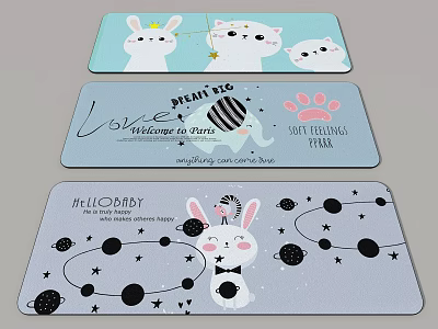 Cute Square Rug With Cartoon Animals Text Prints And Star Planet Patterns 3d model