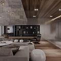 Loft Style Duplex Living Room With Large Sofa And Chandeliers 3d model