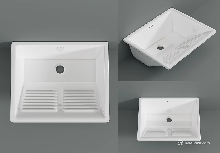 White Square Shaped Ceramic Washbasin With Drain Hole And Grill Design 3d model 