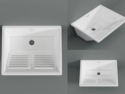 White Square Shaped Ceramic Washbasin With Drain Hole And Grill Design 3d model