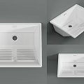 White Square Shaped Ceramic Washbasin With Drain Hole And Grill Design