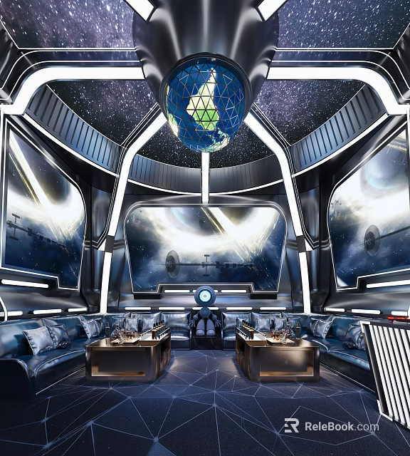 Sci fi Themed KTV Interior With Futuristic Decor And Sofas 3d model 