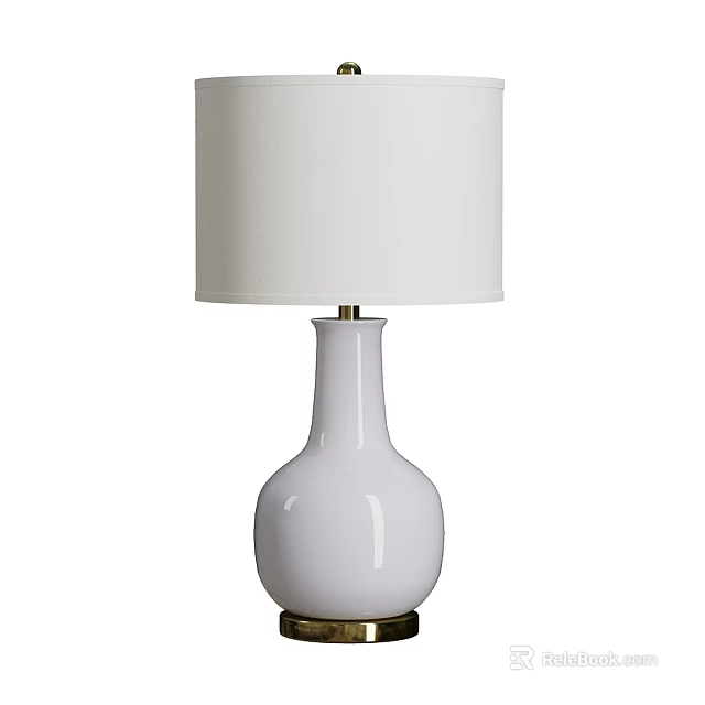 Minimalist White Ceramic Table Lamp With Fabric Shade And Sleek Design 3d model