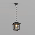 Rustic Black Frame Pendant Light With Glass Shade Chain Hanging And Warm Light Bulb