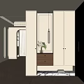 Elegant Modern Shoe Cabinet Design With White Doors Brown Drawers Pendant Light And Vase Flowers