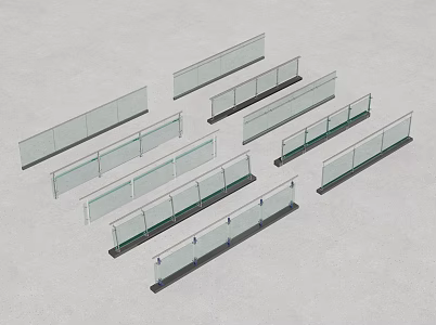 Modern Glass Railing Glass Fence Railing Fence Guardrail 3d model