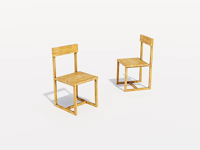 Two Simple Design Wooden Single Chairs With Light Wood Color Backrest And Four Legs 3d model