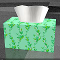Turquoise Decorative Tissue Box With Green Leaf Pattern And White Tissues 3d model