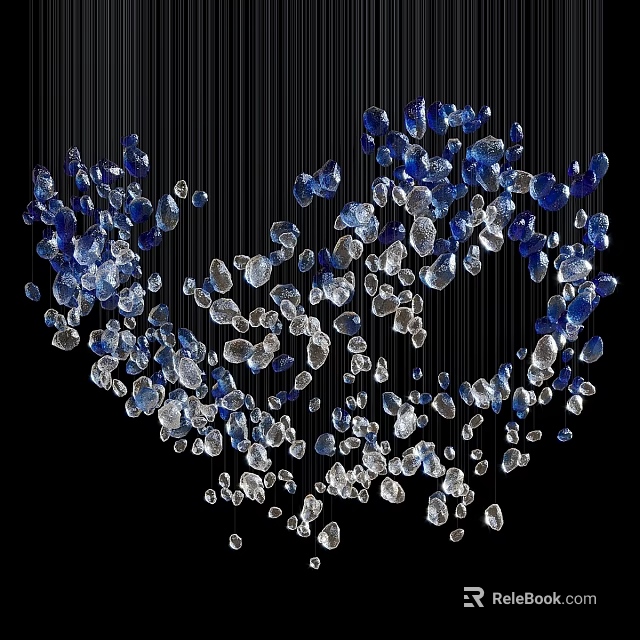 Modern Hanging Chandelier With Blue And Transparent Crystal Glass Beads Decoration 3d model 