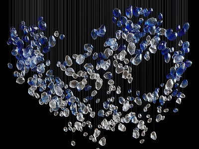 Modern Hanging Chandelier With Blue And Transparent Crystal Glass Beads Decoration 3d model