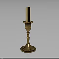 Golden Brass Candle Holder Furniture with White Candle and Hexagonal Base for Home Decor