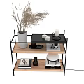 Wooden Storage Shelf With Black Metal Frame Holding Vase Books Candle And Decorative Items